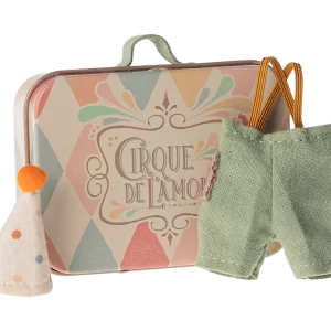 Clown clothes in suitcase, Little brother mouse-min