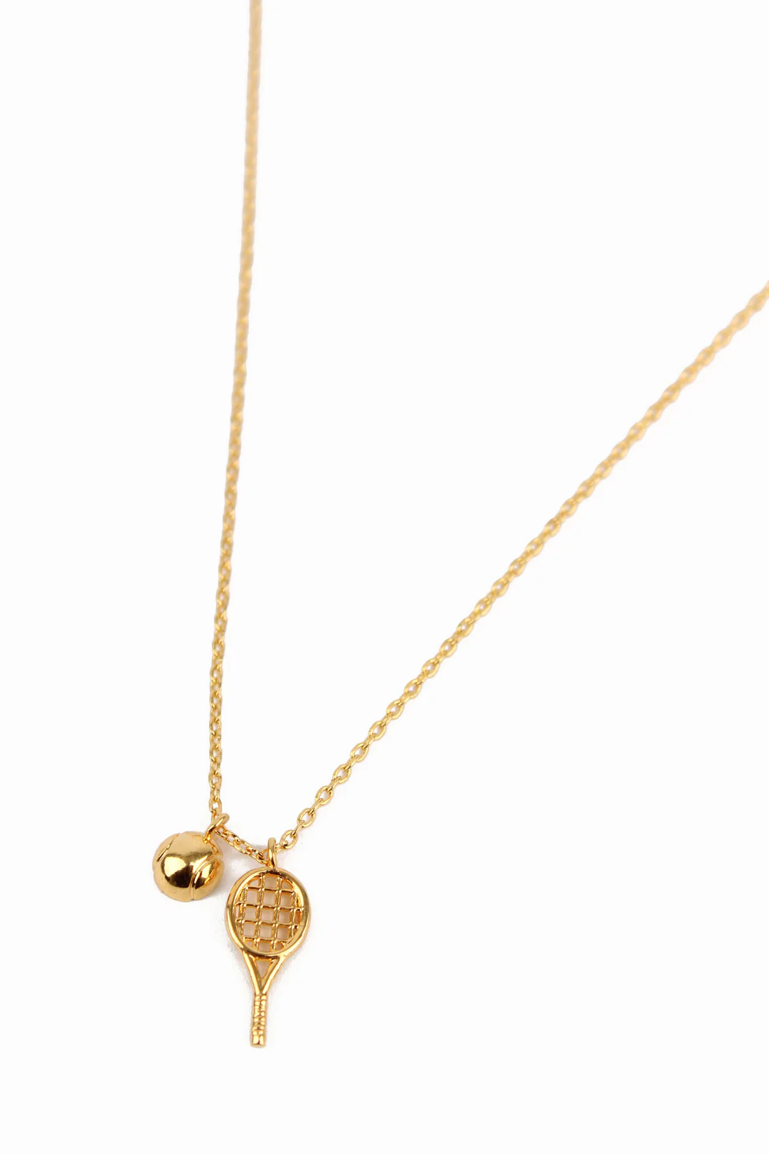 Gold Tennis Racket and Ball Necklace