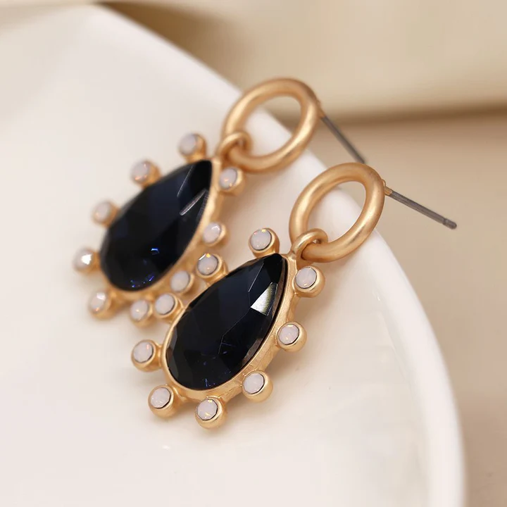 Golden Circle and Deep Blue Crystal Teardrop Earrings-min (1)