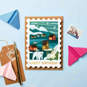 Northern Lights Stamp Birthday Card-min