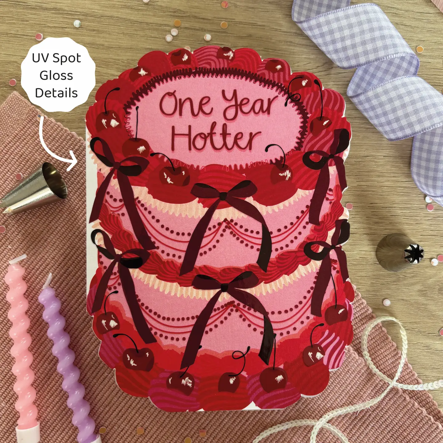 One Year Hotter – Birthday Cake Shaped Greeting Card-min