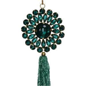 Ornament-Flower-Tassel-Glass-Turquoise-16cm