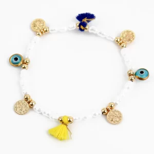 PEARL CHARM BLUE & YELLOW TASSLE BRACELET-min