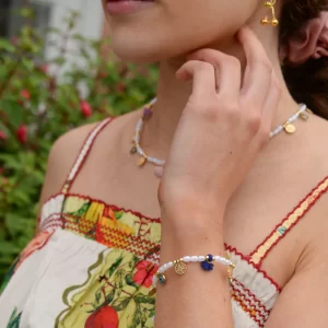 PEARL CHARM BLUE & YELLOW TASSLE BRACELET1-min