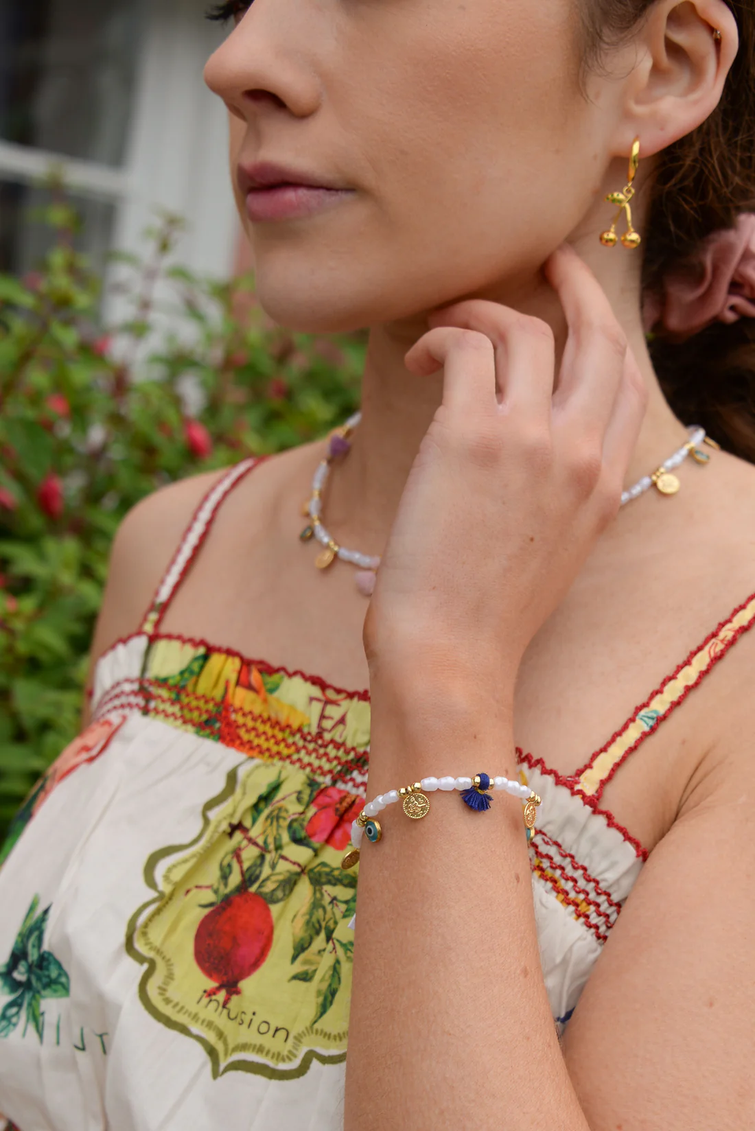 PEARL CHARM BLUE & YELLOW TASSLE BRACELET1-min