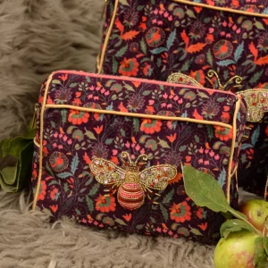 PINK & GOLD BEE PATTERNED MEDIUM POUCH2-min