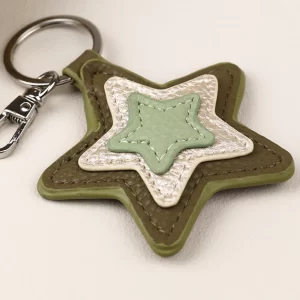 Pom faux leather star keyring-min