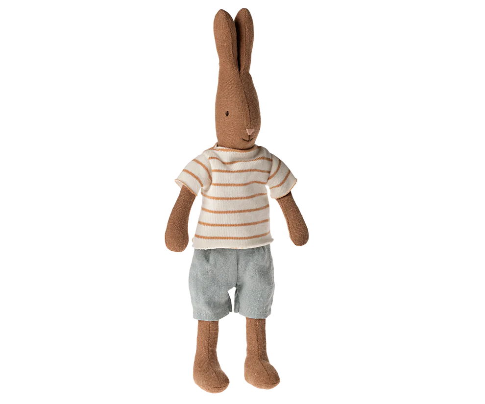 Rabbit, Size 1 – Chocolate brown – Striped blouse and shorts