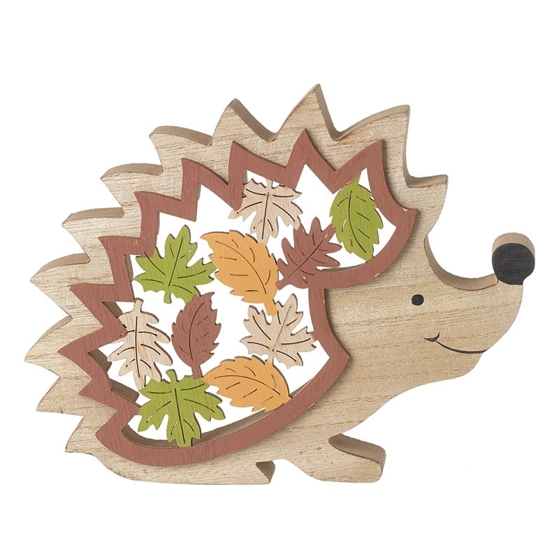 Wooden Hedgehog With Cut Out Leaves