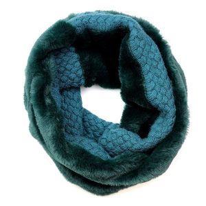 Teal faux fur and knit twist snood-min