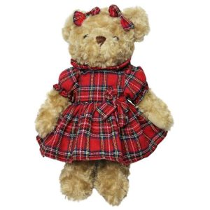 Teddy Bear Wearing Red Tartan Dress1-min
