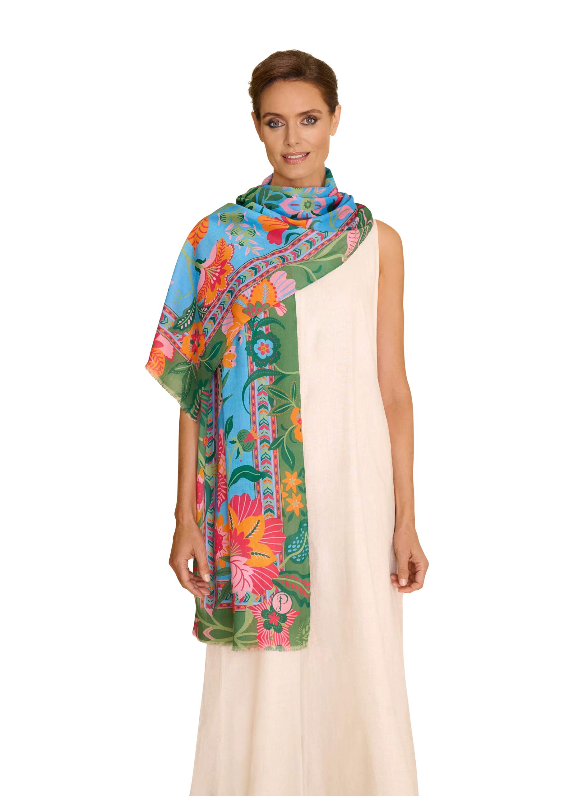 Powder Cotton Scarf – Folky Floral – Cornflower